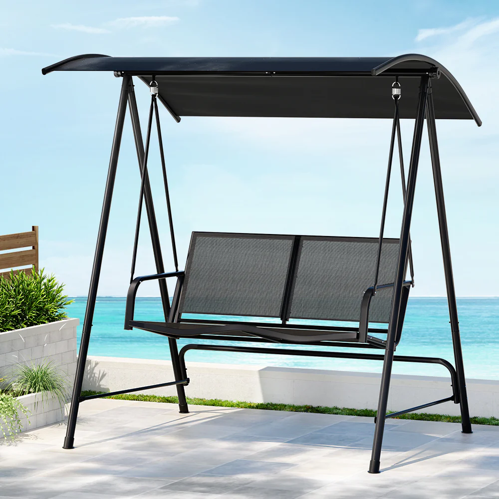 Evan Outdoor Swing Chair Garden Bench 2 Seater Canopy Patio - Black - Nurns