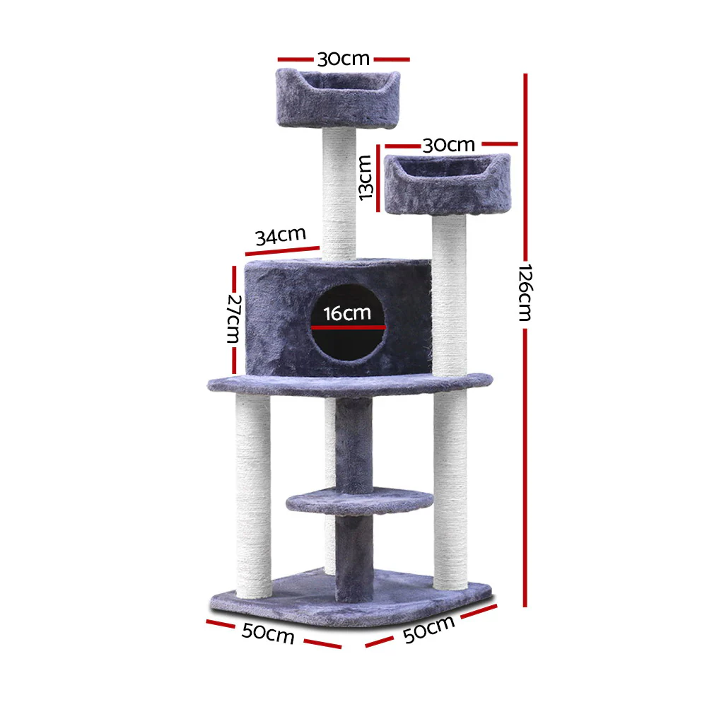 Cat Tree Trees Scratching Post Scratcher Tower Condo House Grey 126cm - Grey - Nurns