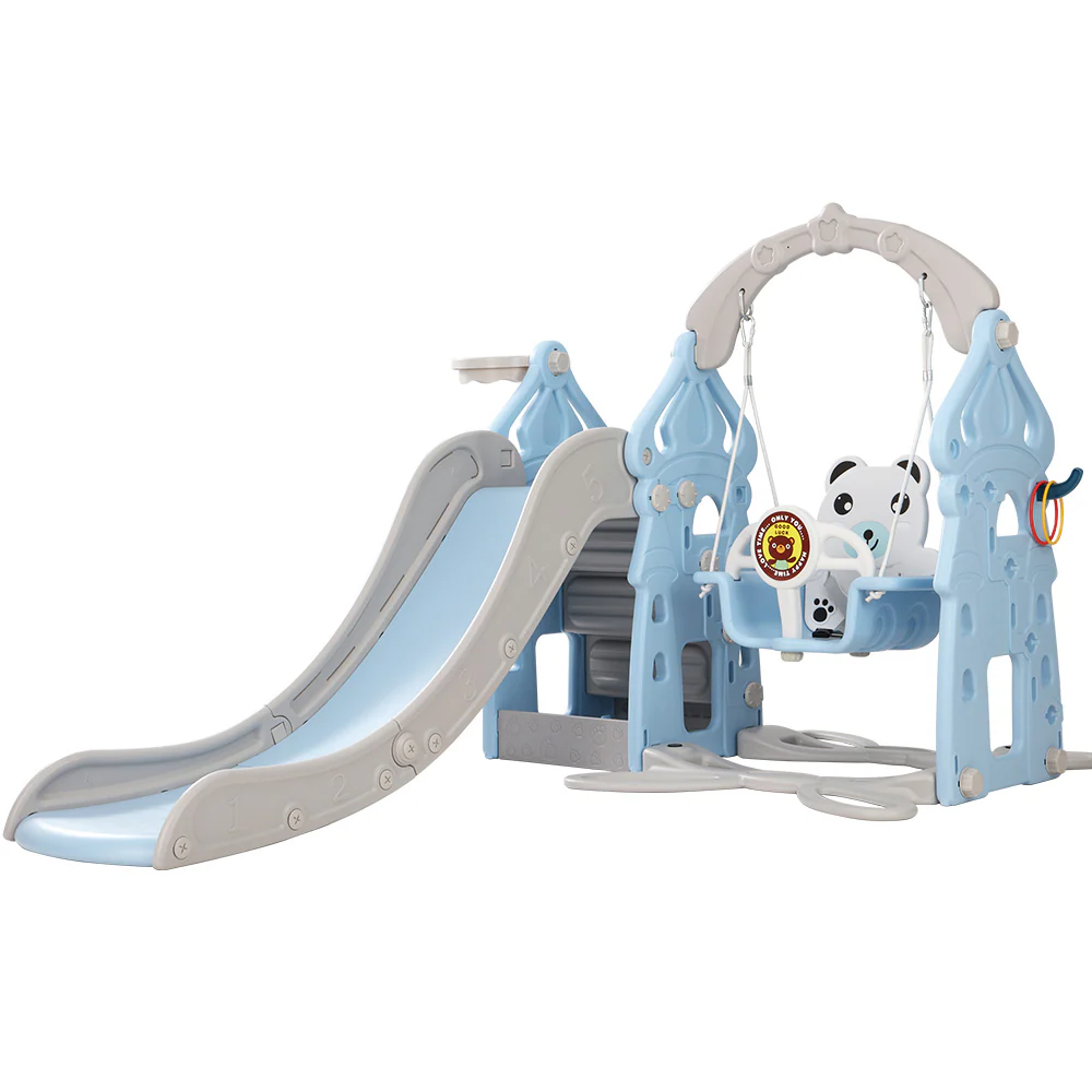 Kids 170cm Slide and Swing Set Playground Basketball Outdoor Blue - Nurns