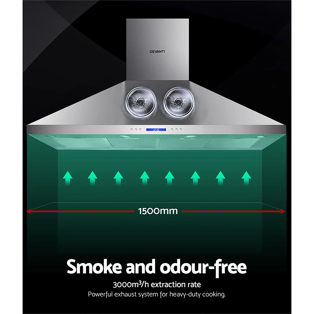 Devanti 1500mm Range Hood 150cm BBQ Commercial Rangehood - Nurns