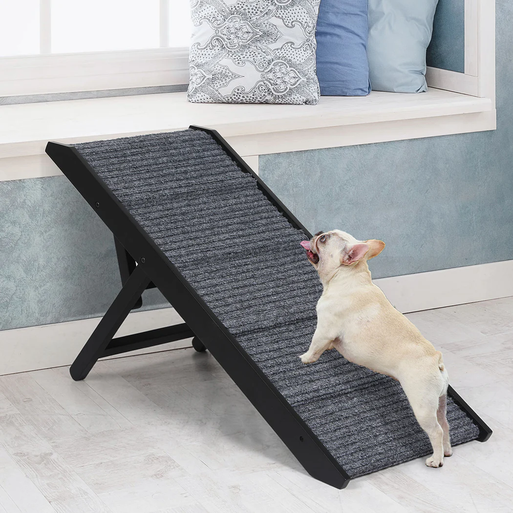 Adjustable Dog Ramp Height Stair For Bed Sofa Cat Dogs Folding Portable - Black - Nurns