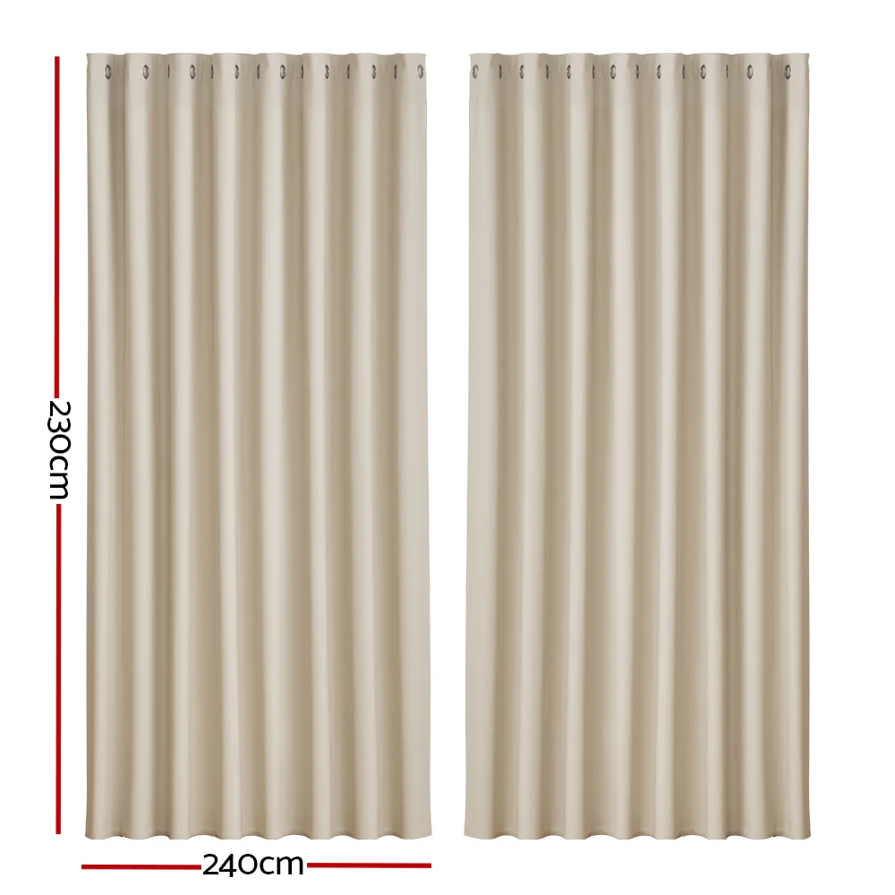 Set of 2 Blockout Curtains Blackout Window Curtain Eyelet 240x230cm Beige - Nurns