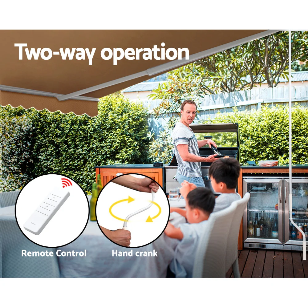 Instahut Retractable Folding Arm Awning Motorised Sunshade 4Mx3M Beige - Nurns