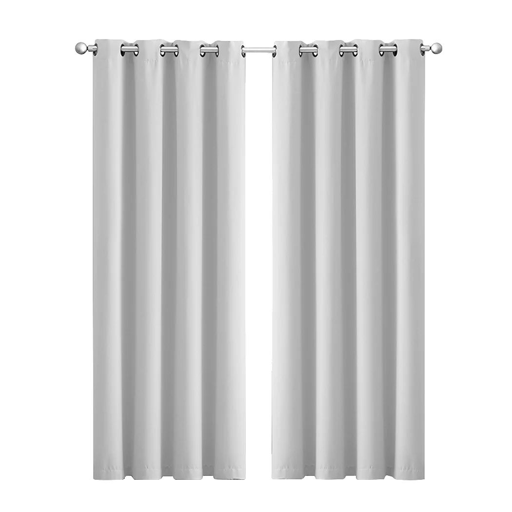 Set of 2 Blockout Curtains Panels 3 Layers Eyelet Room Darkening 140X160Cm Grey - Nurns