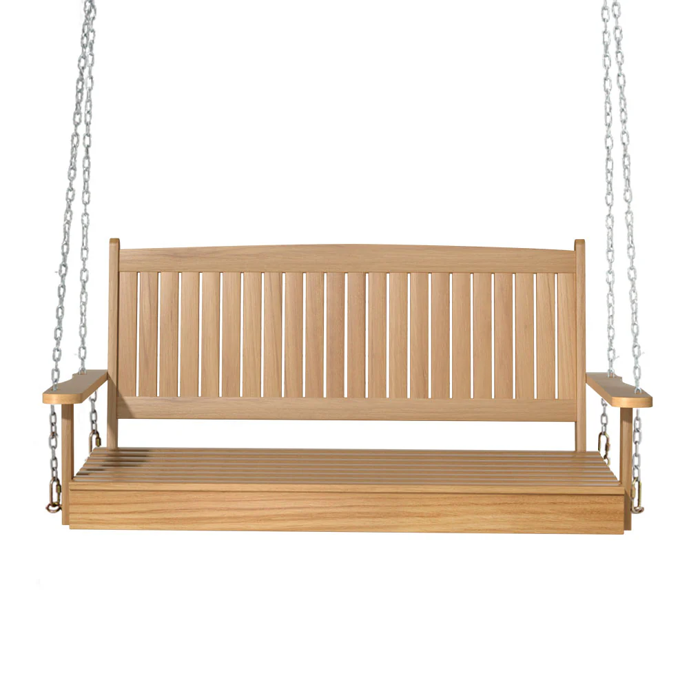 Porch Swing Chair With Chain Outdoor Furniture Wooden Bench 2 Seat Teak - Nurns