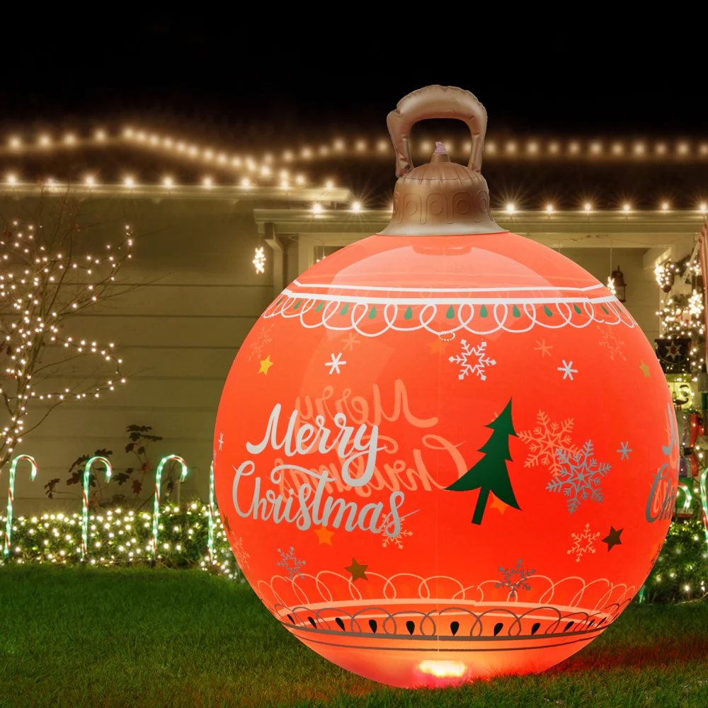 Merry Giant Bauble Ball Christmas Inflatable LED Illuminated Xmas Decoration Red - 60cm - Nurns