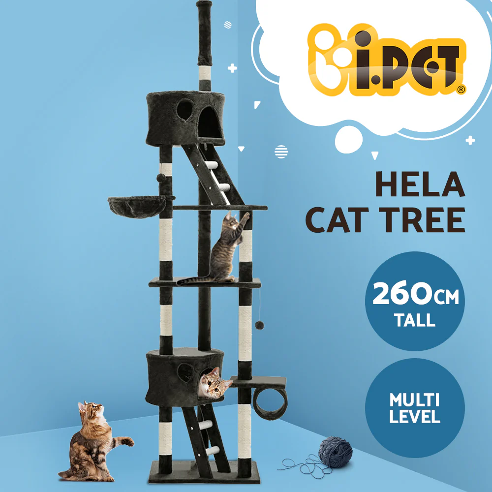 Cat Tree 260cm Trees Scratching Post Scratcher Tower Condo House Furniture Wood - Nurns