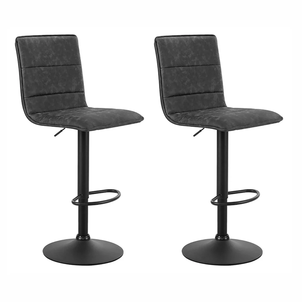 Set of 2 Almere Bar Stools PU Leather Smooth Line Style - Grey & Black - Nurns