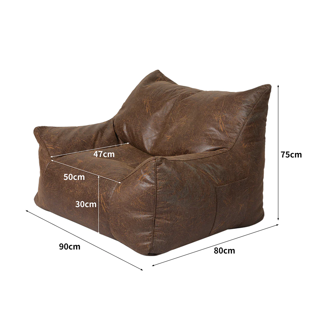 Bean Bag Chair Square Cover PU Indoor Home Game Lounger Seat Lazy Sofa Large - Dark Brown - Nurns