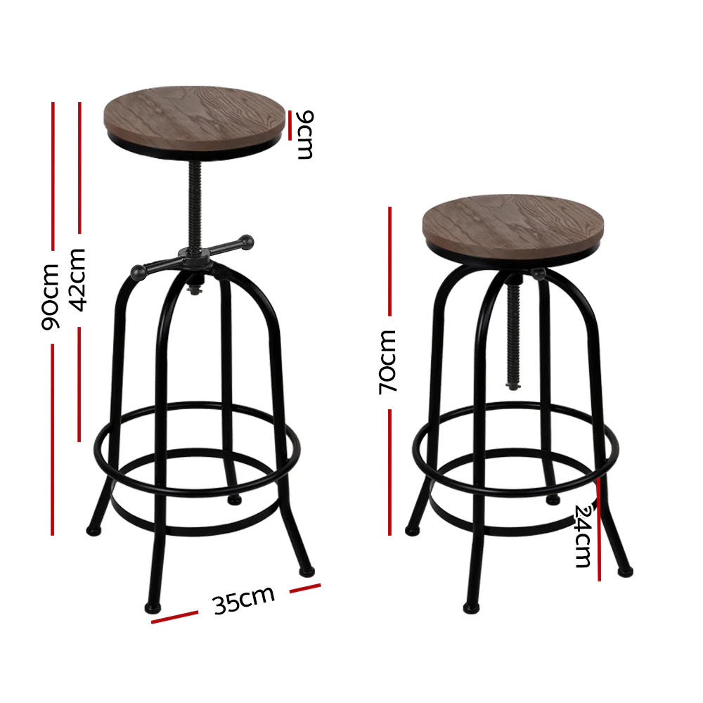 90cm Lamia Bar Stool Industrial Round Seat Wood Metal - Black & Brown - Nurns