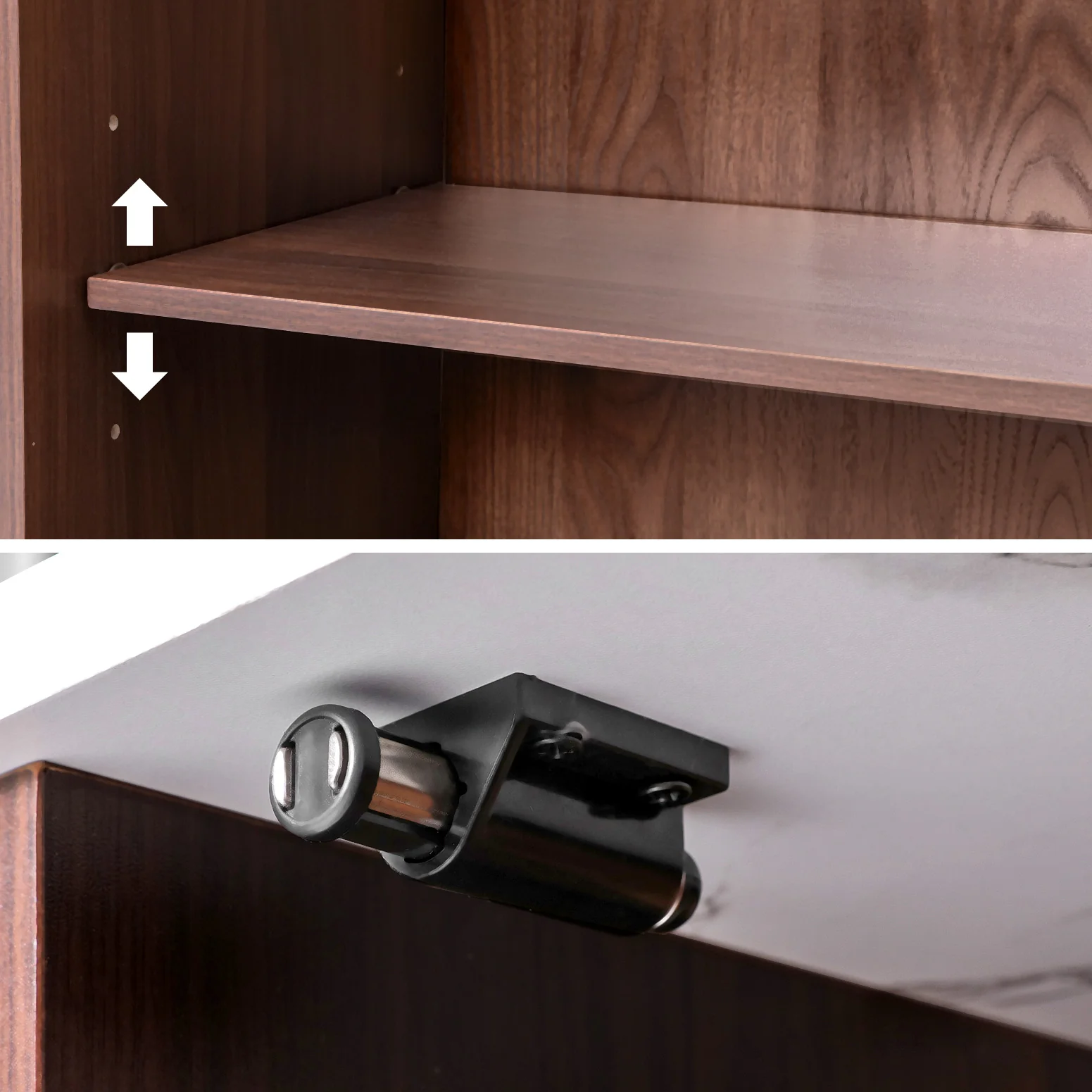 Danny Wooden Buffet Sideboard Cabinet Marble Style Tabletop - Walnut - Nurns