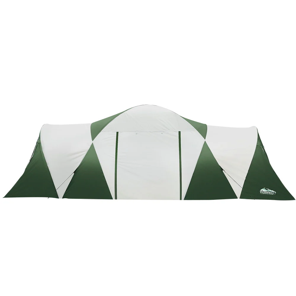 Family Camping Tent 12 Person Hiking Beach Tents (3 Rooms) Green - Nurns