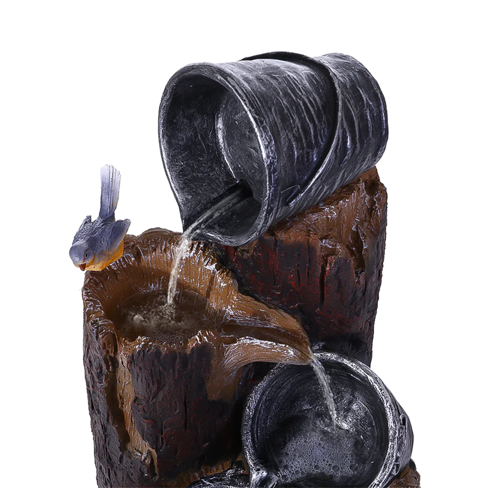 Solar Water Feature Cascading Fountain 3-Tier Bucket LED light Bird 76cm - Nurns