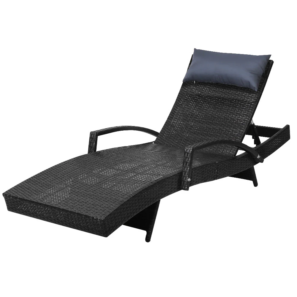 Silsden Outdoor Sun Lounge Wicker with Armrest Chair and Pillow - Black - Nurns