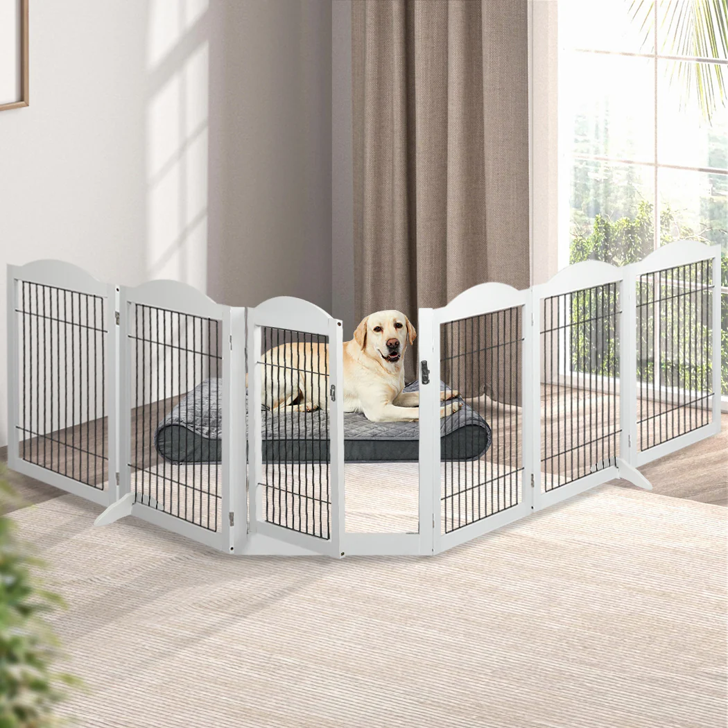 6 Panels Pet Dog Playpen Puppy Exercise Cage Enclosure Fence Indoor White - White - Nurns