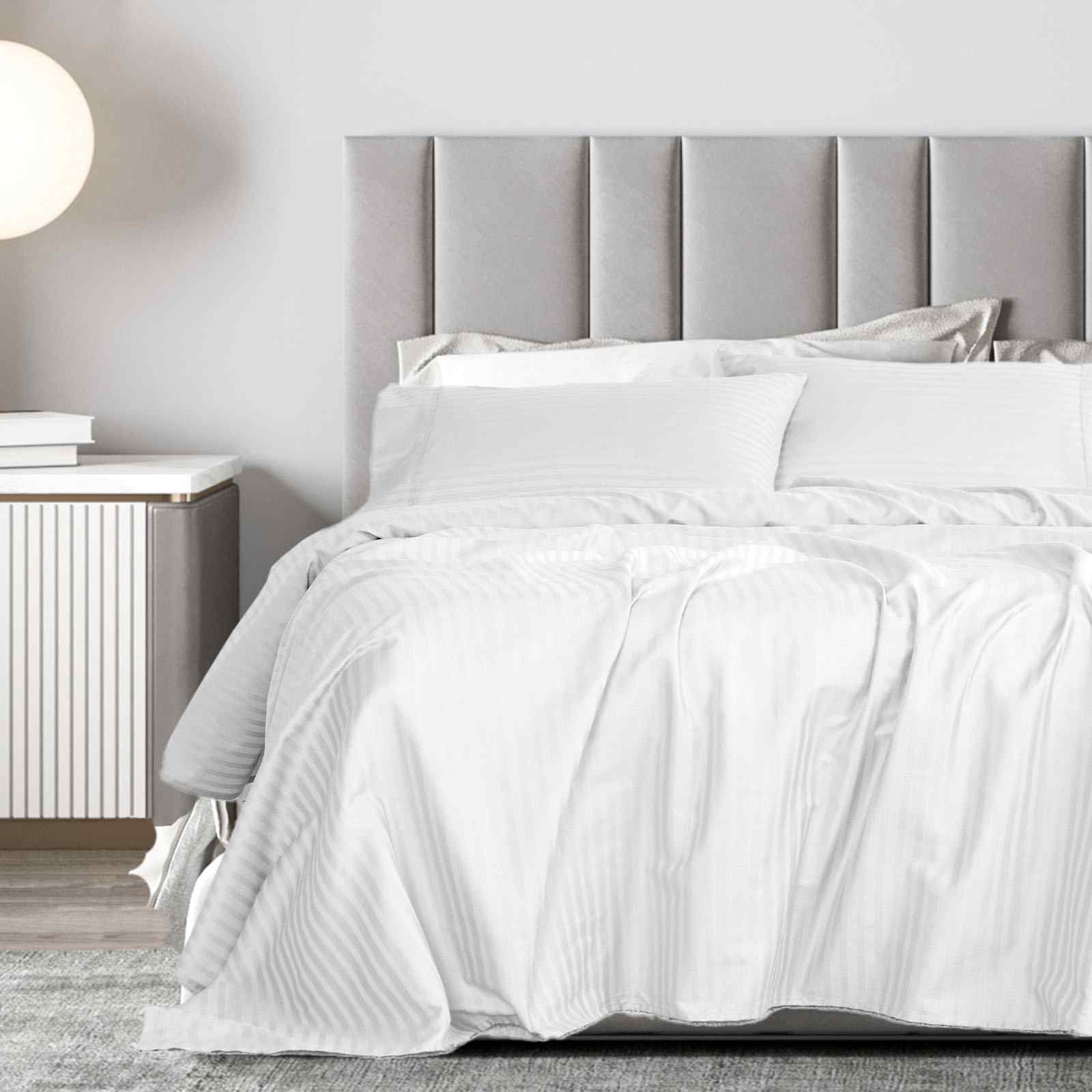 QUEEN 1200 Thread Count Stripe Cotton Blend Quilt Cover Sets - White - Nurns