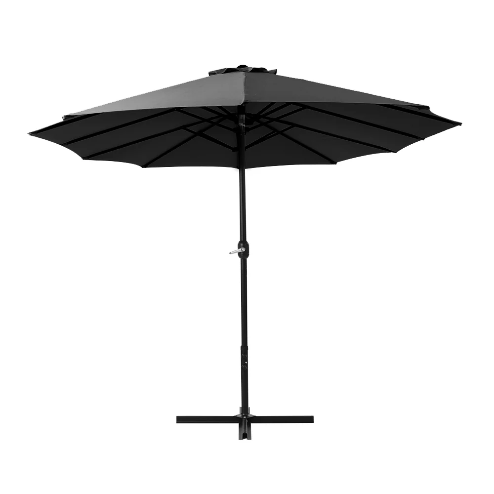 Instahut 4.57m Outdoor Umbrella Beach Pole Garden Tilt Black - Nurns