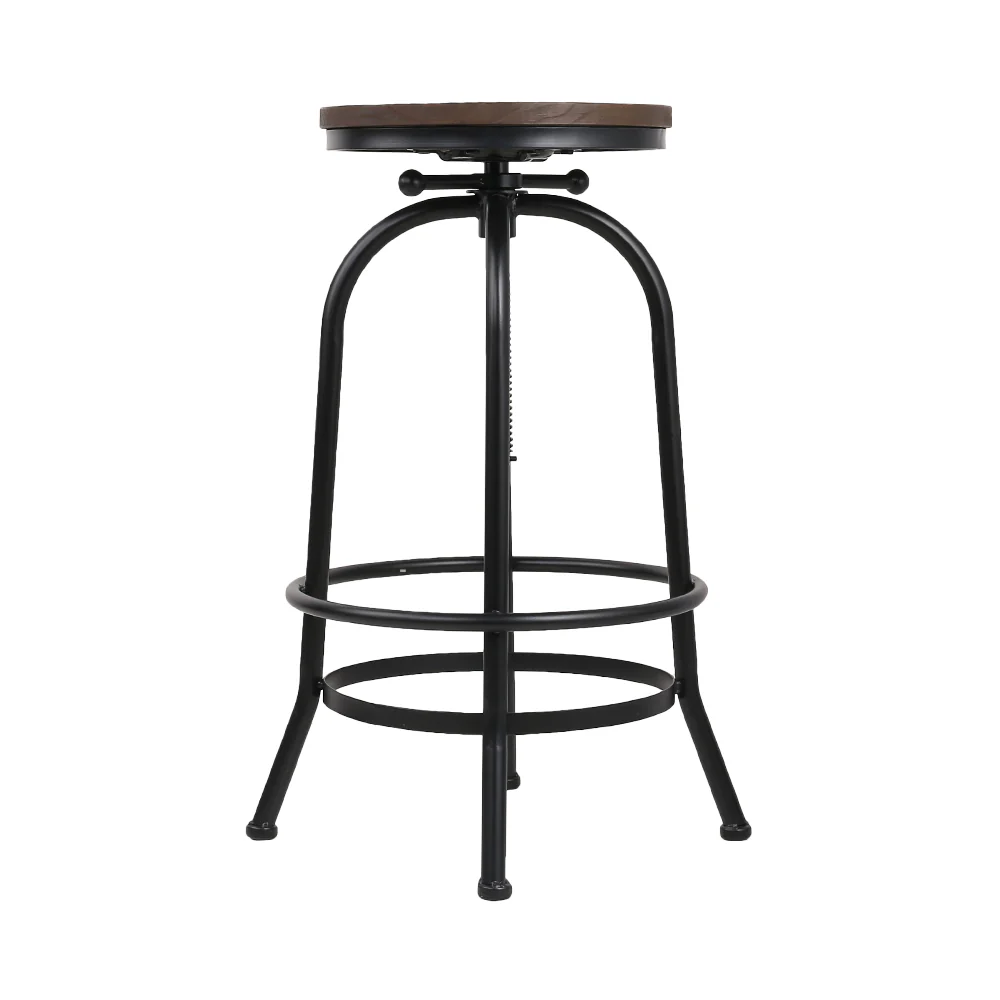 90cm Lamia Bar Stool Industrial Round Seat Wood Metal - Black & Brown - Nurns