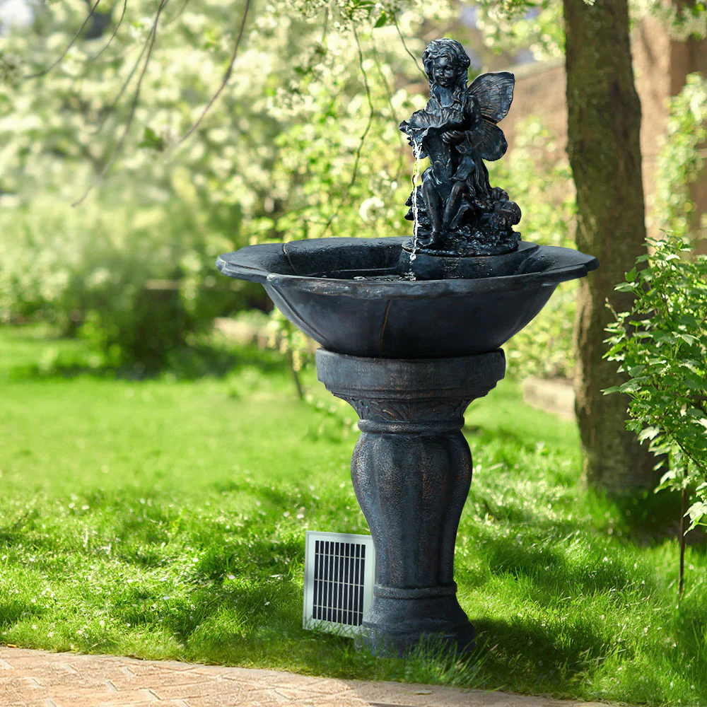 Water Fountain Features Solar with LED Lights Outdoor Cascading Angel - Nurns