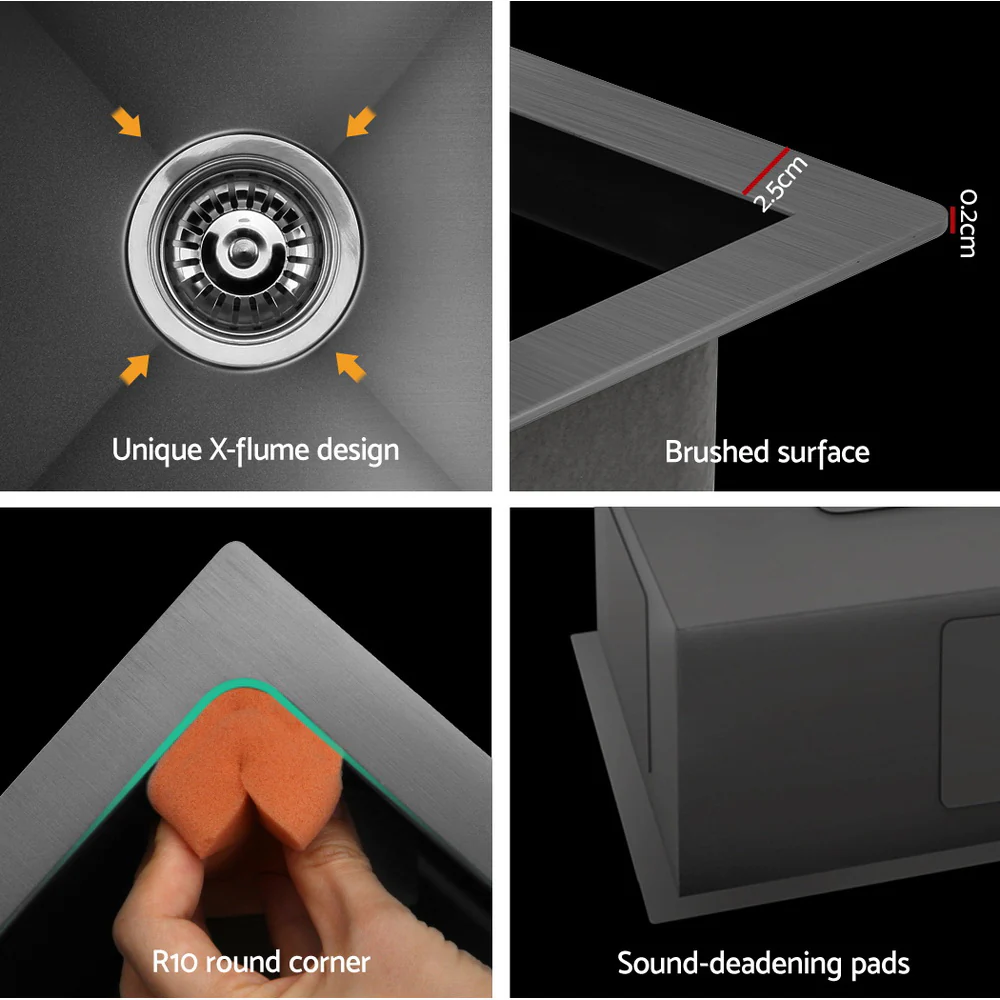 Kitchen Sink 70X45CM Stainless Steel Single Bowl Drain Rack Basket Black - Nurns