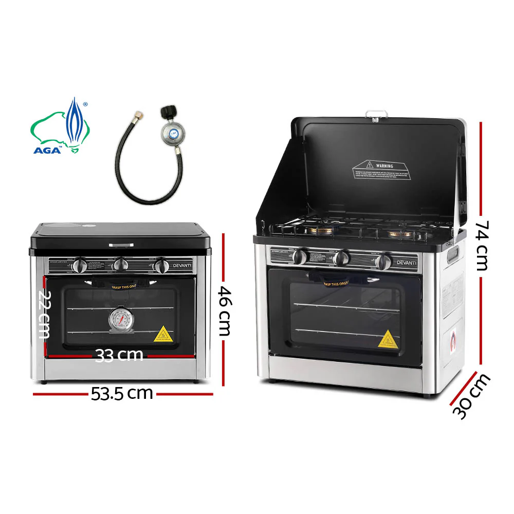 Devanti Portable Gas Oven LPG Silver - Nurns
