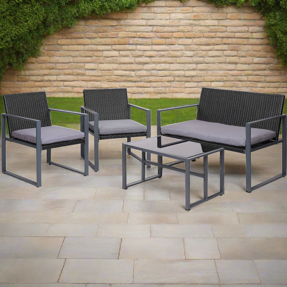 Ronald 4-Seater Rattan Furniture Chairs 4-Piece Outdoor Sofa Set with Storage Cover - Black - Nurns