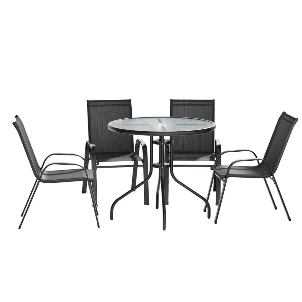 Yara 4-Seater Table and Chairs Patio Furniture 5-Piece Outdoor Dining Set - Black - Nurns