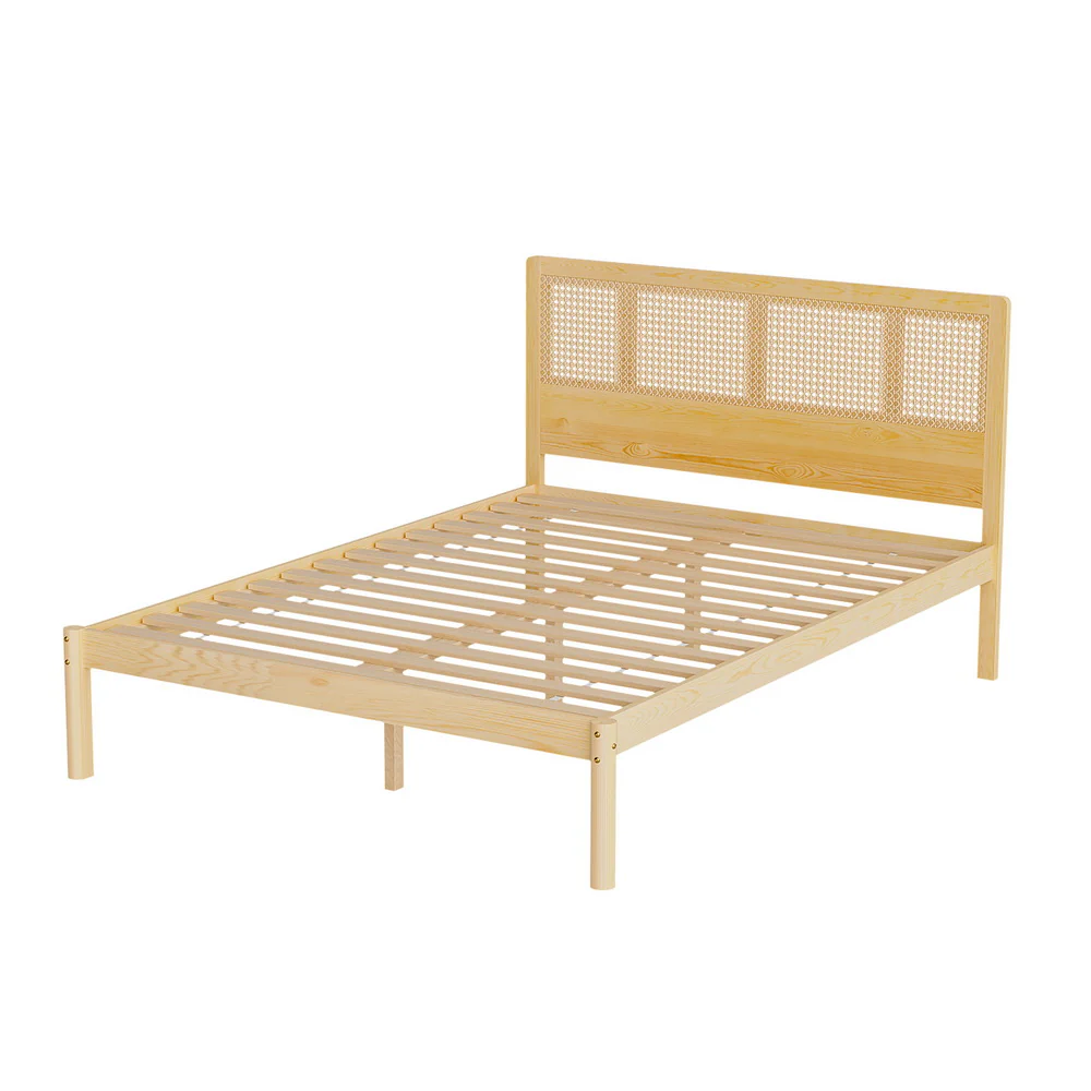 Ella Bed Frame Rattan Wooden - Natural Double - Nurns