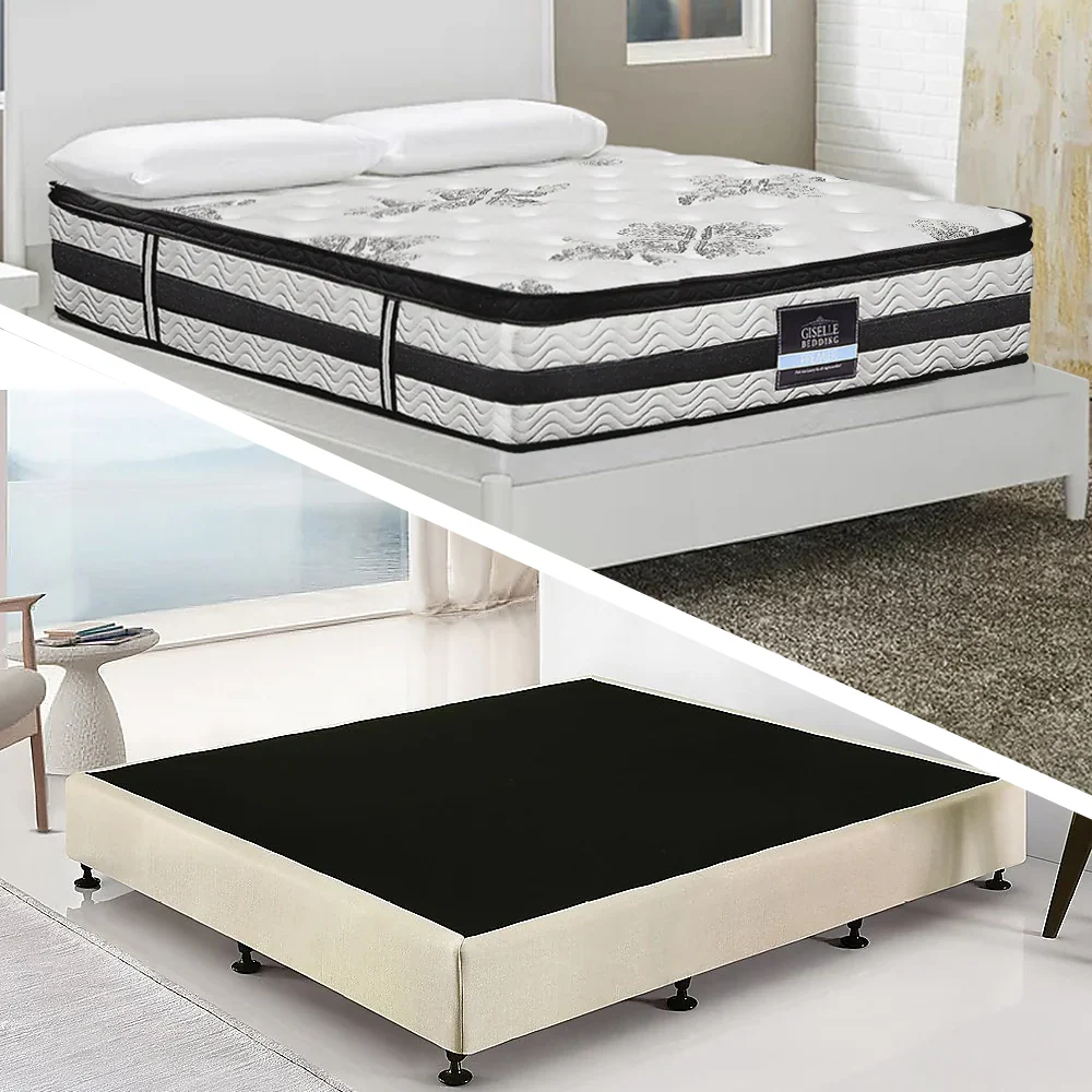 Frolic Ensemble Bed Base & Mattress Package with 34cm Mattress - Natural Sand King - Nurns