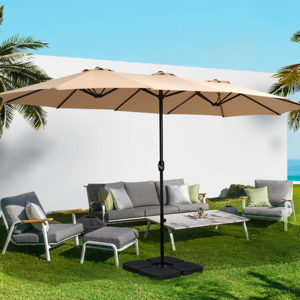 Instahut 4.57m Outdoor Umbrella Beach Pole Garden Tilt Beige - Nurns