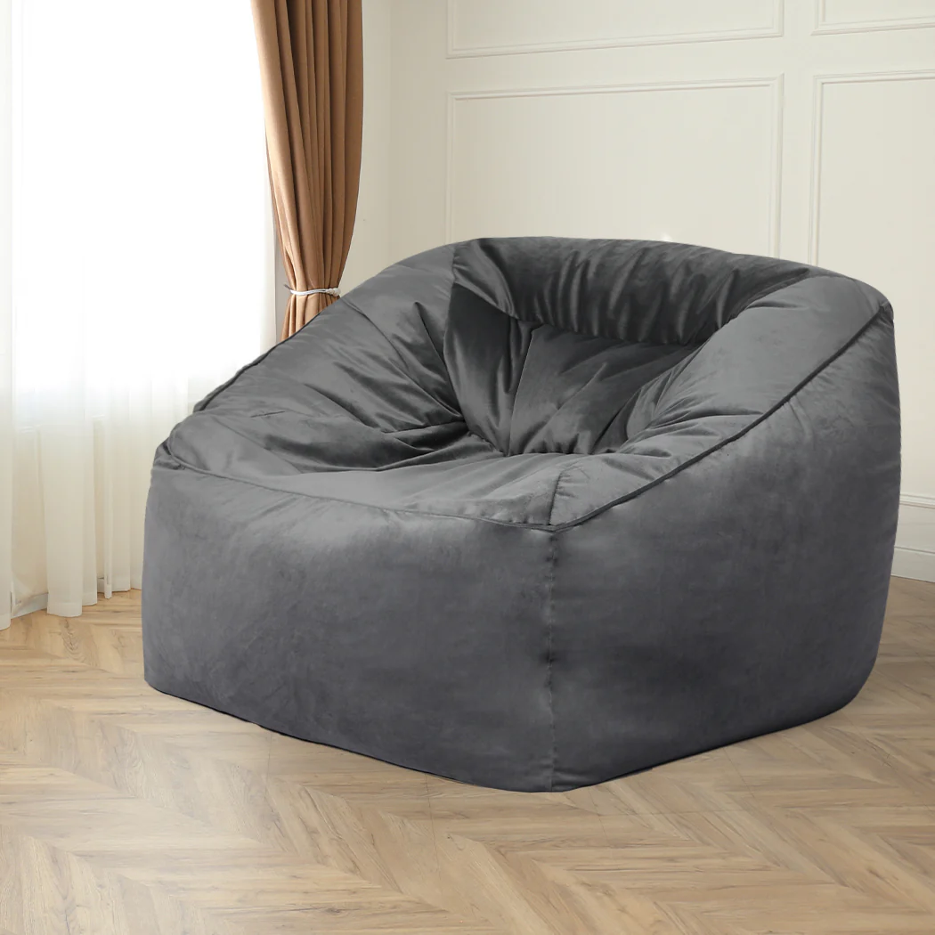 Bean Bag Chair Cover Soft Velvet Home Game Seat Lazy Sofa Cover Large - Dark Grey - Nurns