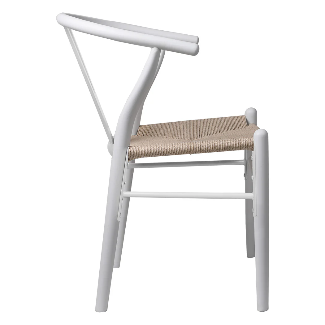 Jett Set of 2 Dining Chairs Rattan Seat Side Kitchen Wood Furniture - White - Nurns