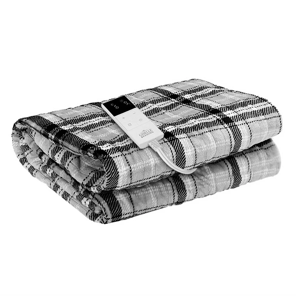 Watson Electric Throw Soft Blanket Rug Flannel Snuggle Washable Heated - Grey & White - Nurns