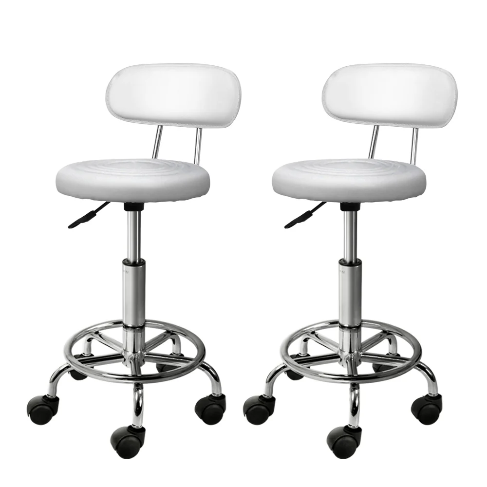 Set of 2 Salon Stool Swivel Chair Backrest White - Nurns