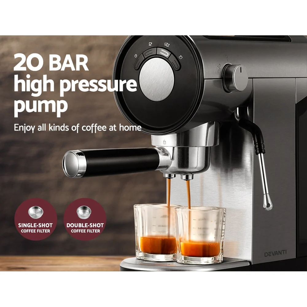 Devanti 20 Bar Coffee Machine Espresso Cafe Maker - Nurns