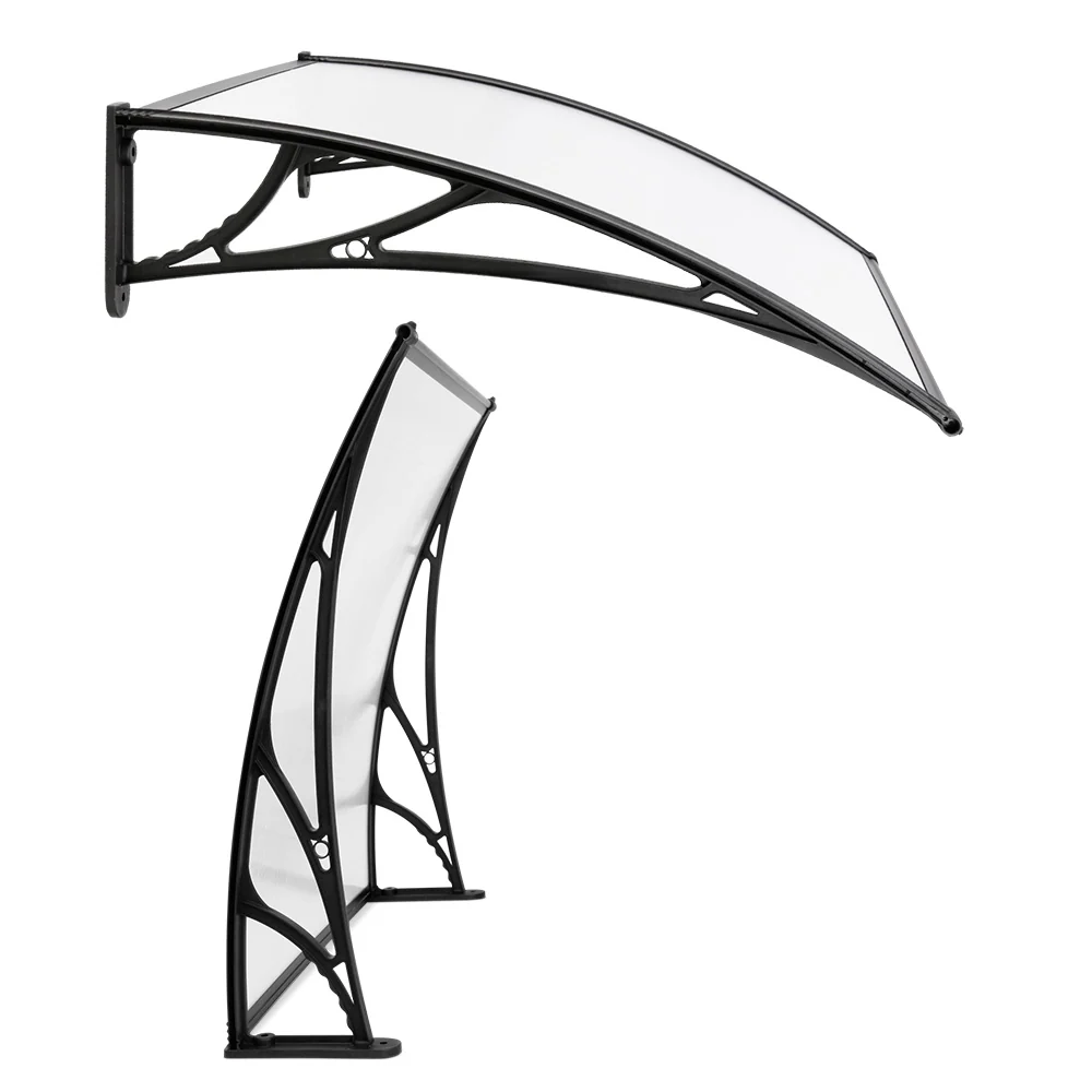 Instahut Window Awning Door Canopy 1m x 4m Transparent Sheet Black Plastic Frame - Nurns