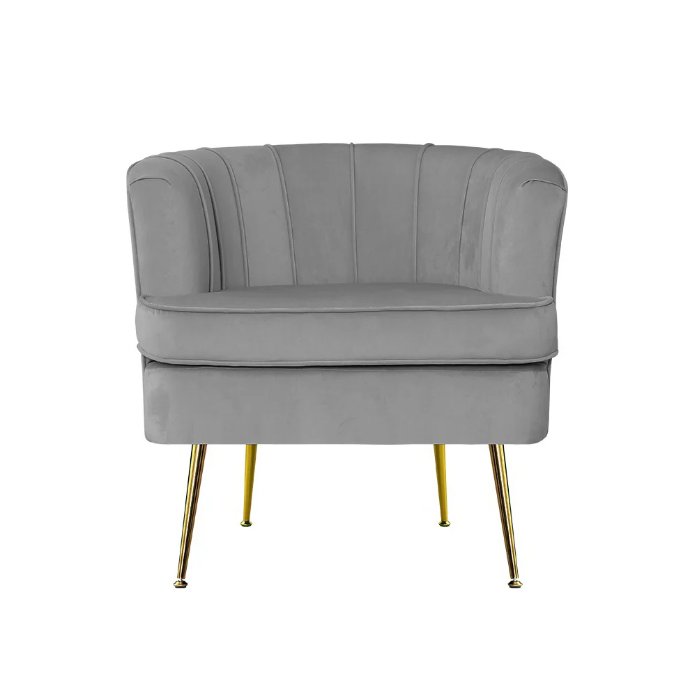 Makayla Accent Velvet Lounge Armchair - Grey - Nurns