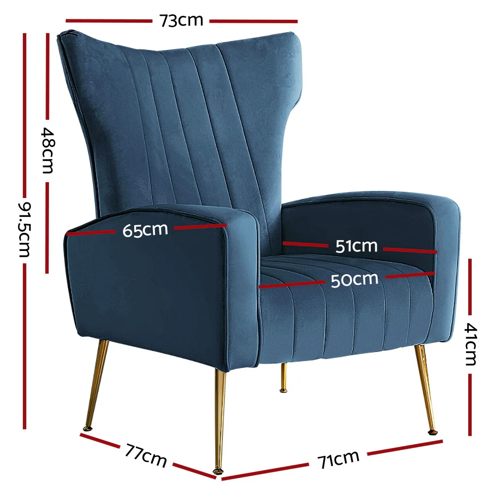 Maricel Accent Velvet Seat Lounge Armchair - Navy - Nurns