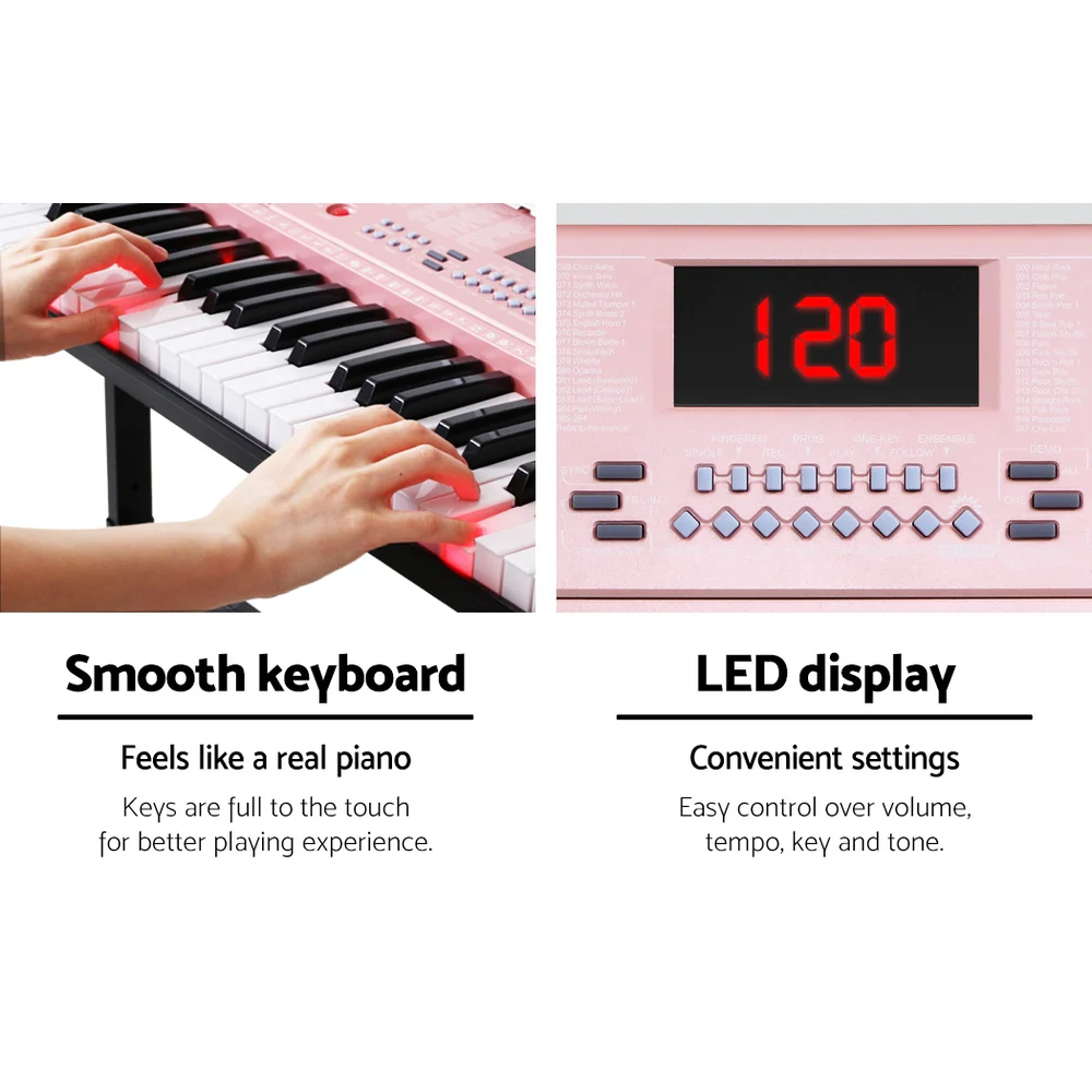 Alpha 61 Keys Electronic Piano Keyboard Digital Electric w/ Stand Lighted Pink - Nurns