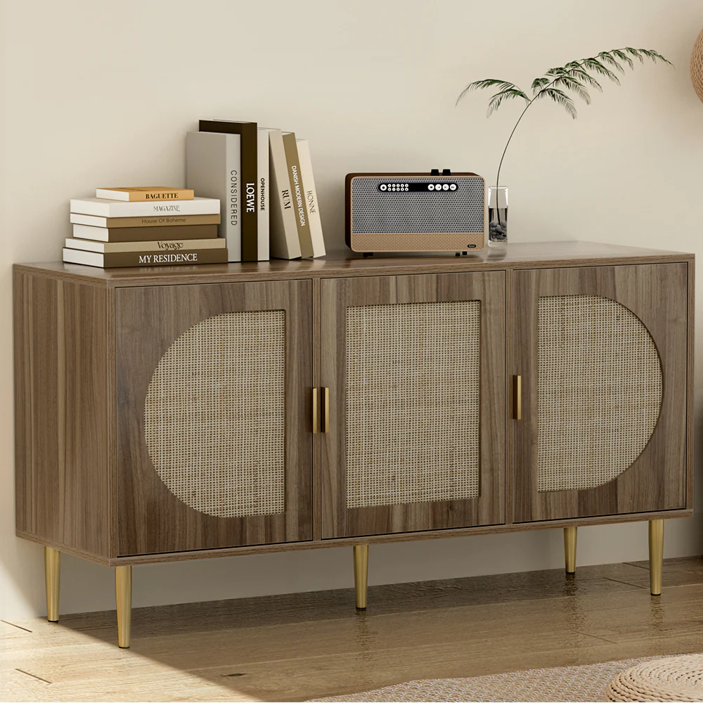 Lorcan Rattan Buffet Sideboard 3 Doors - Dark Oak - Nurns
