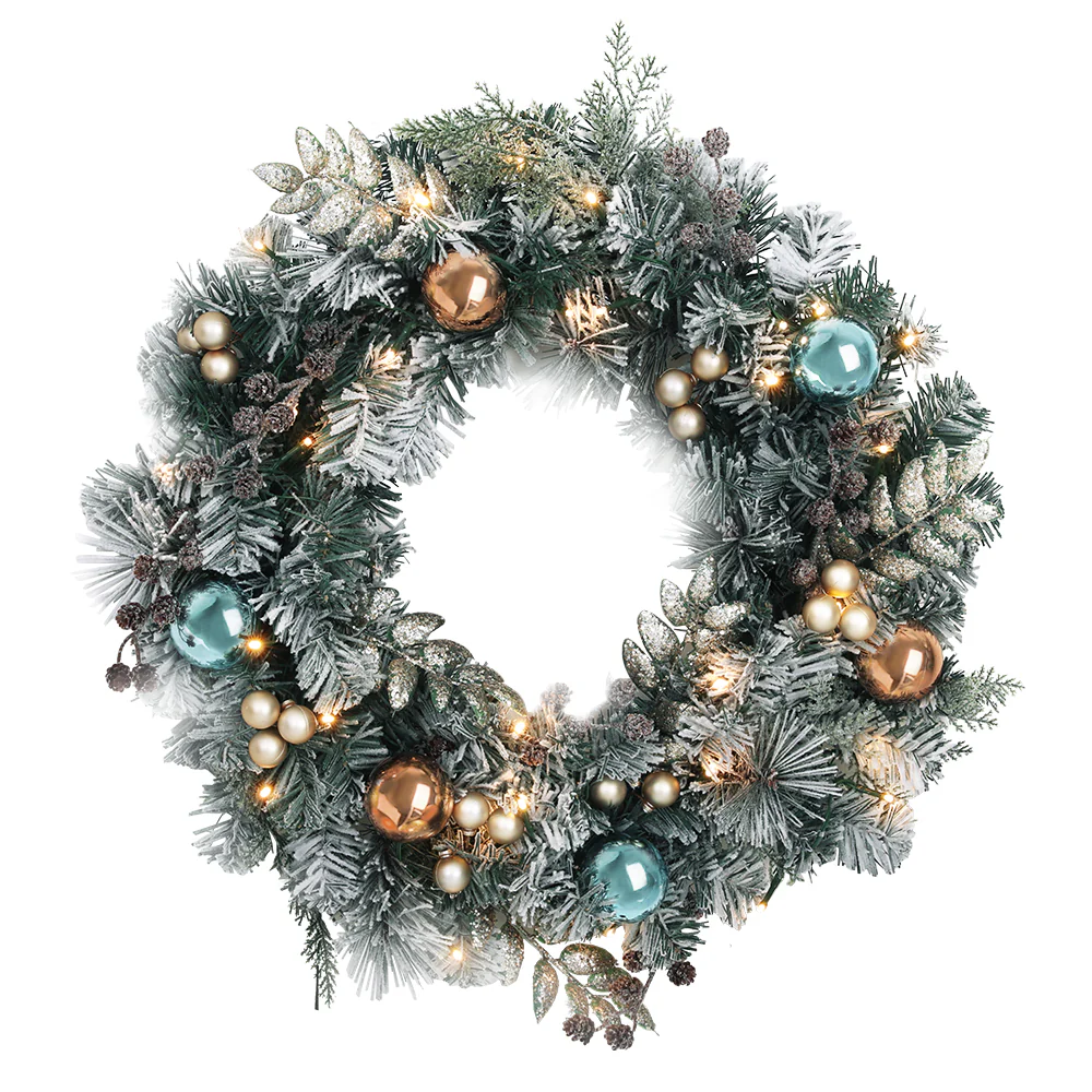 60cm Christmas Wreath with LED Lights Snowy Garland Xmas Decor - Nurns