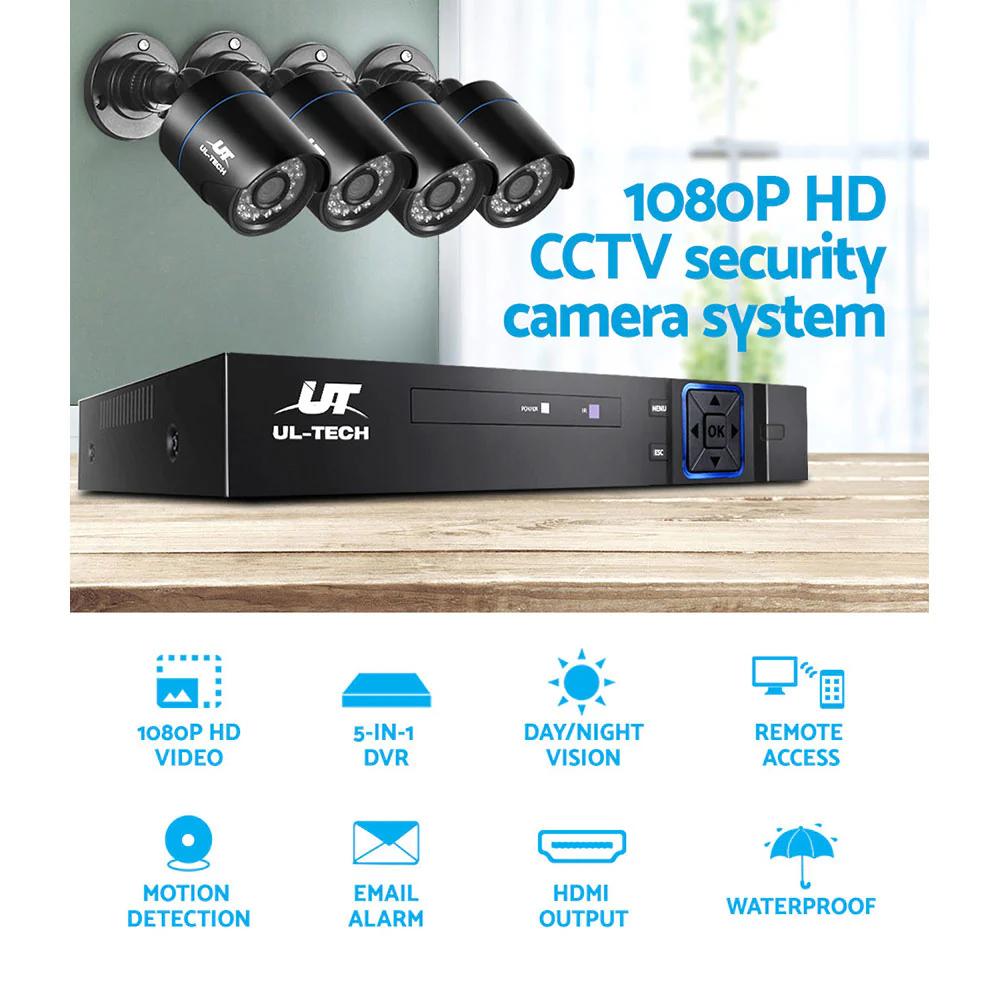 CCTV Security System 4CH DVR 4 Cameras 1080p - Nurns