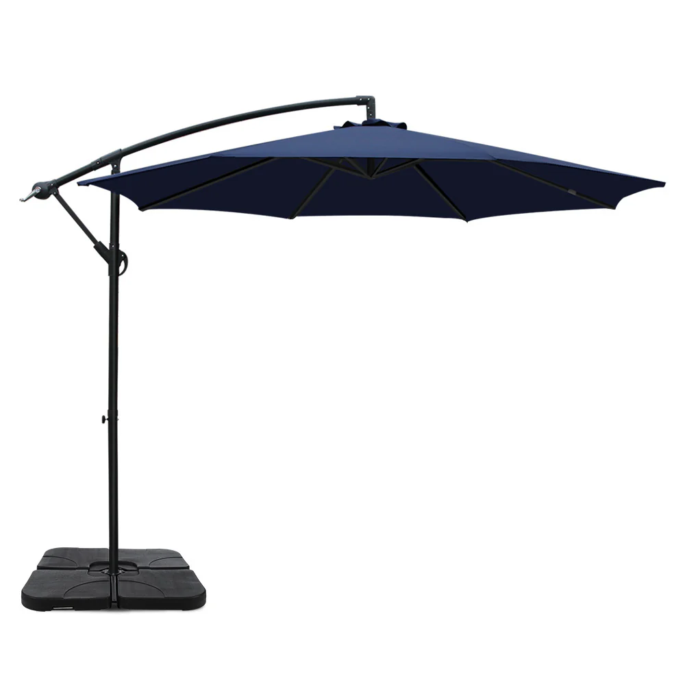 Instahut 3m Umbrella w/Base Outdoor Cantilever Beach Garden Patio Parasol Navy - Nurns