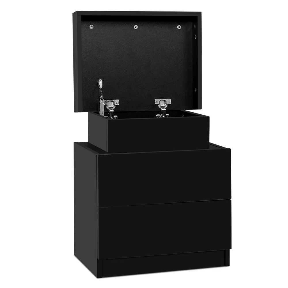 Laval Wooden Bedside Tables Side Table Storage Nightstand Bedroom with 2 Drawers - Black - Nurns