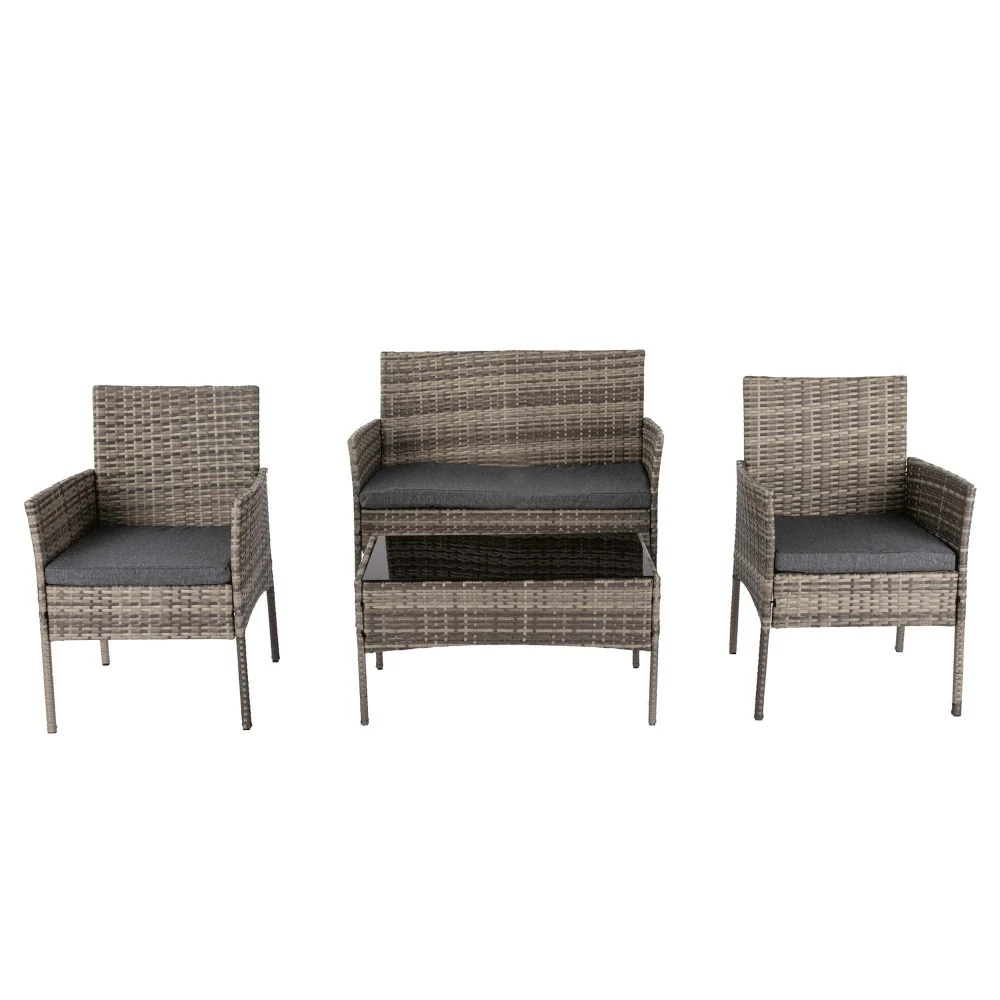 Lowry 4-Seater Wicker 4-Piece Outdoor Lounge Set - Mixed Grey - Nurns