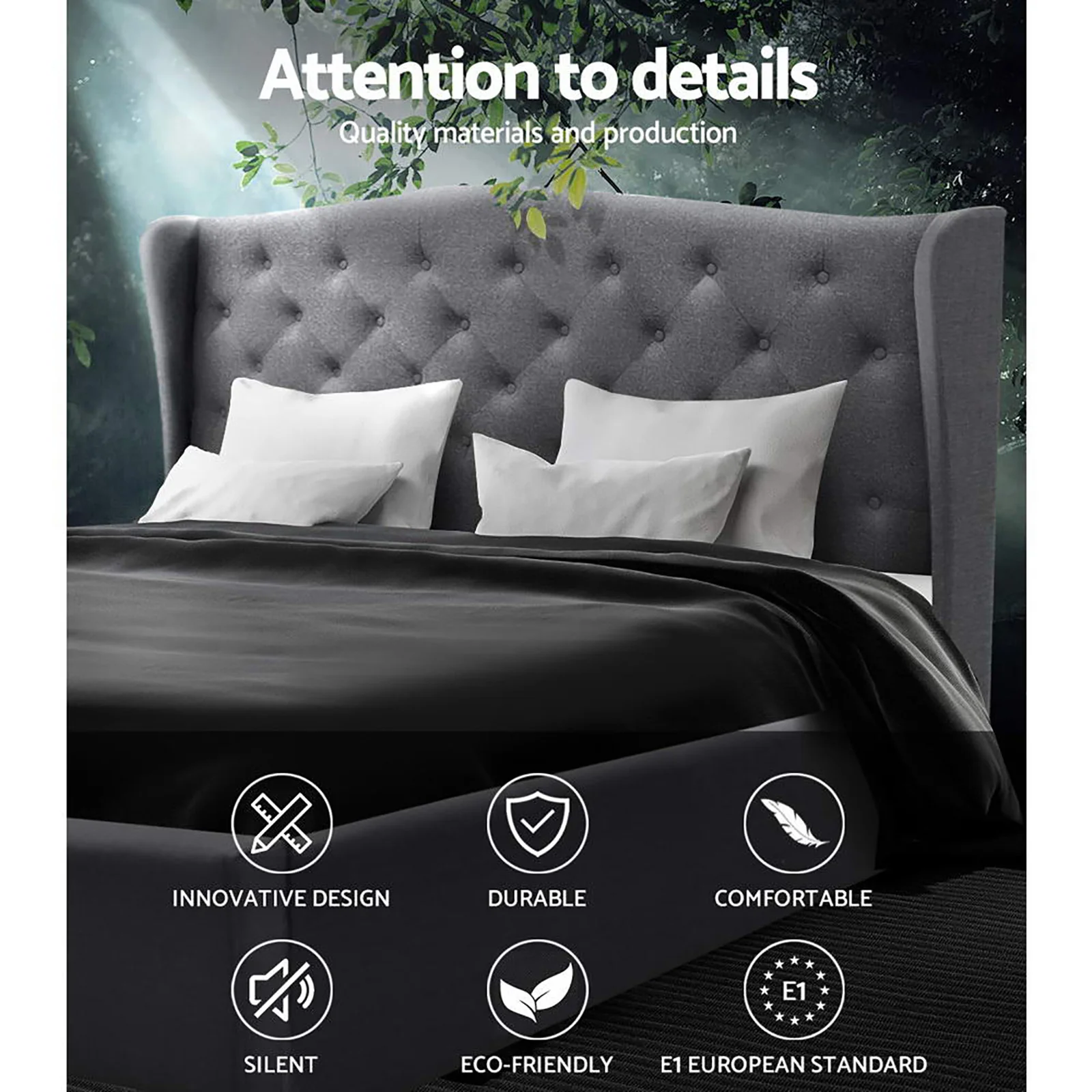 Bryxton Bed Frame Fabric - Grey Double - Nurns