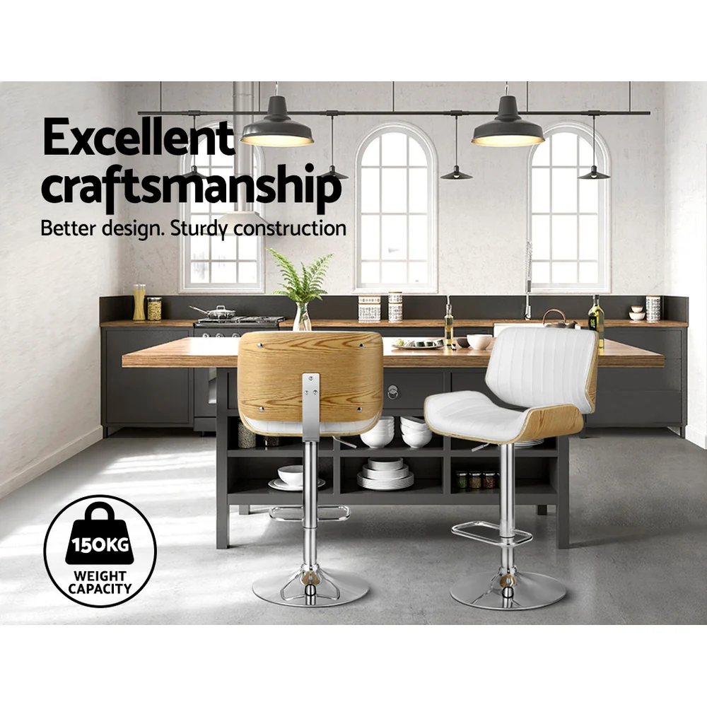 Set of 2 Preston Bar Stools Adjustable Leather Chairs - White - Nurns