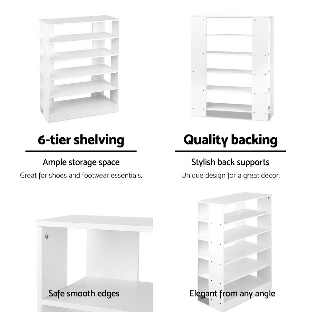 Artiss Shoe Rack Cabinet 30 Pairs 6-Tier Shelf White - Nurns