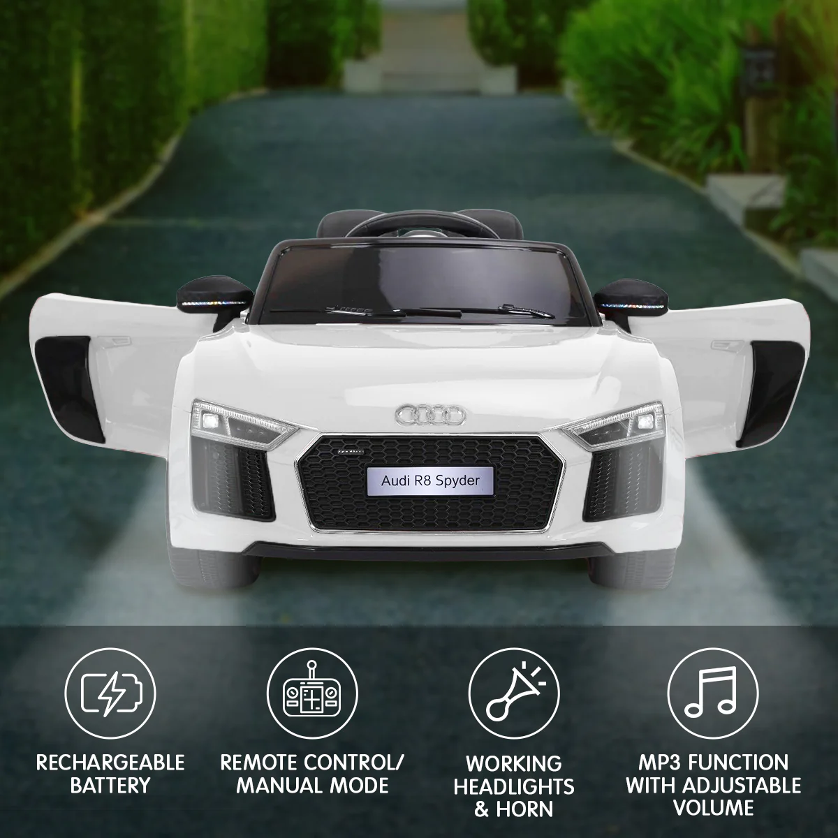R8 Spyder Audi Licensed Kids Electric Ride On Car Remote Control - White - Nurns