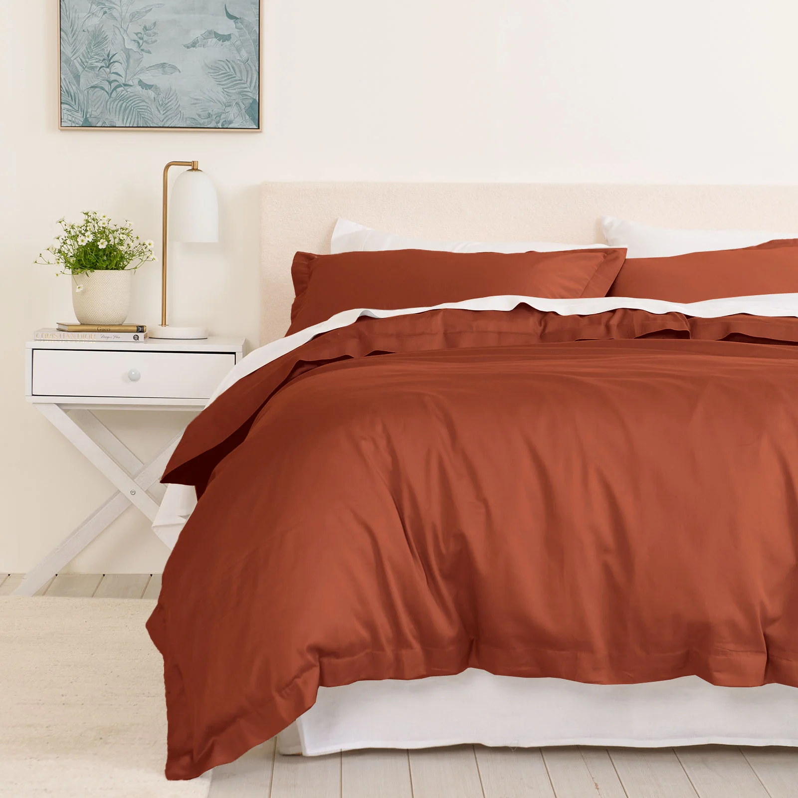QUEEN 1000TC Bamboo Cotton Quilt Cover Sets - Brown - Nurns